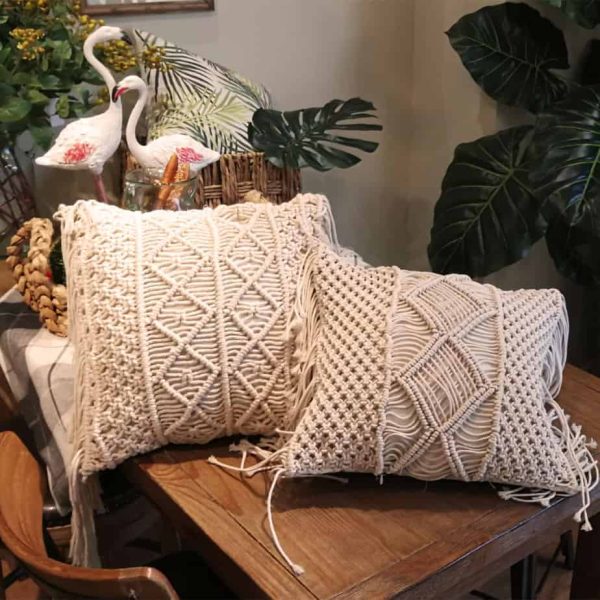 Housse de coussin en coton macramé tissé à la main