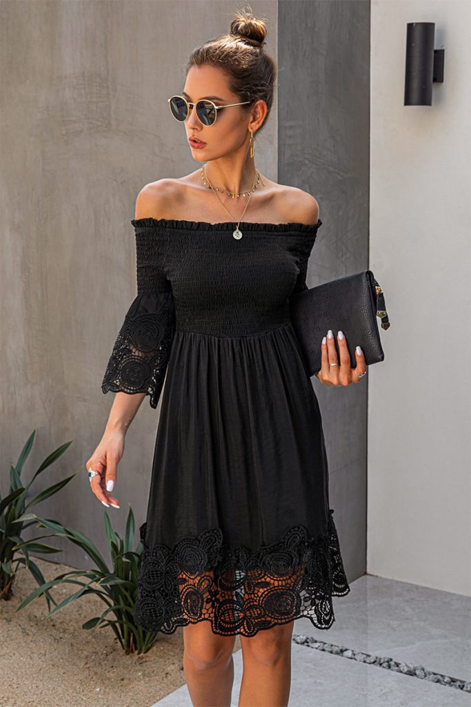 Robe de soirée élégante en dentelle noire et blanche | robe de soirée