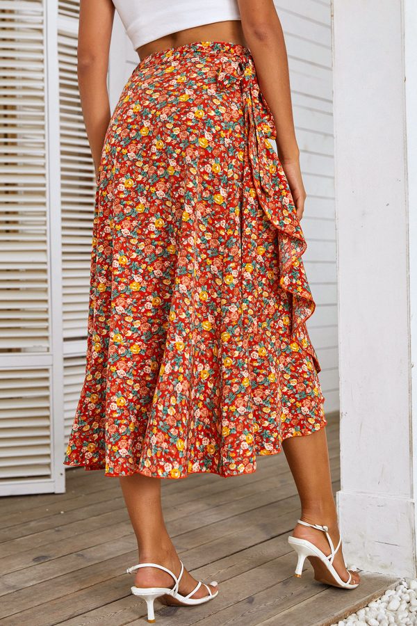 jupe fleurie boheme rouge vue de dos pres