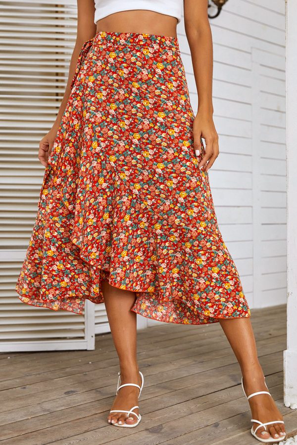 jupe fleurie rouge vue de face pres