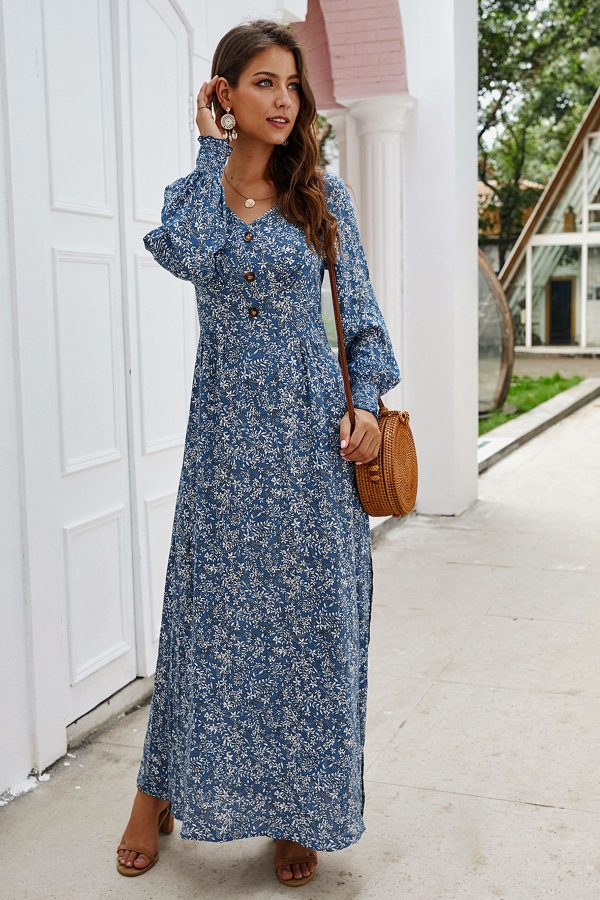 robe boheme fleurie bleu vue de face robe boheme fleurie bleu vue de face