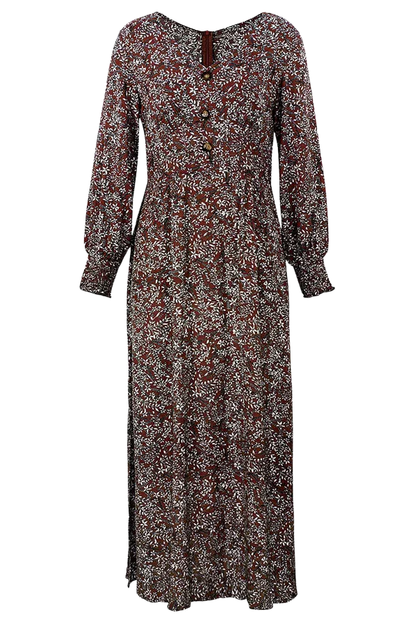 robe boheme fleurie rouge col en v vue seul de face robe boheme fleurie rouge col en v vue seul de face