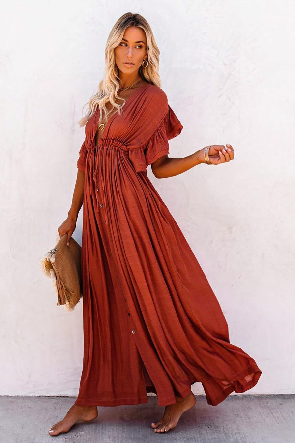 robe boheme longue terracotta vue de cote
